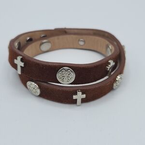 5 for $25! Rustic Cuff Silver Tone Brown Leather Meagen Double Wrap Bracelet